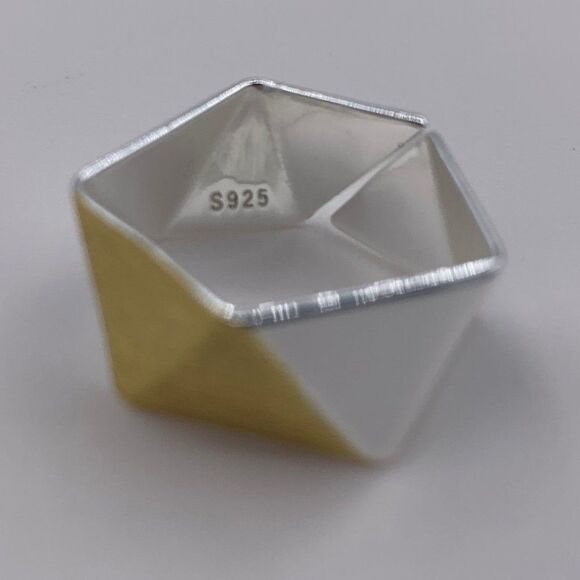 Ring,  NWOT, real 925 sterling silver, real22 karat gold, geometric, adjustable - Picture 5 of 12